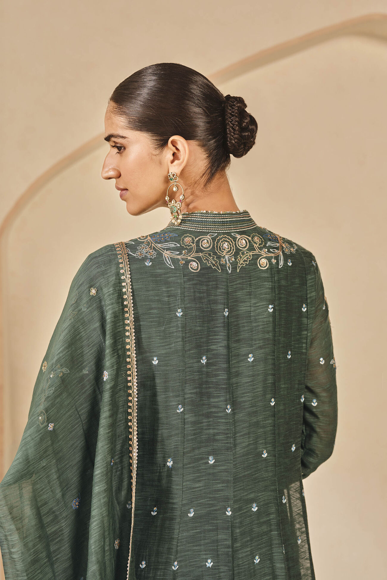 Zunaira Embroidered Mul Anarkali Set, Emerald, image 5